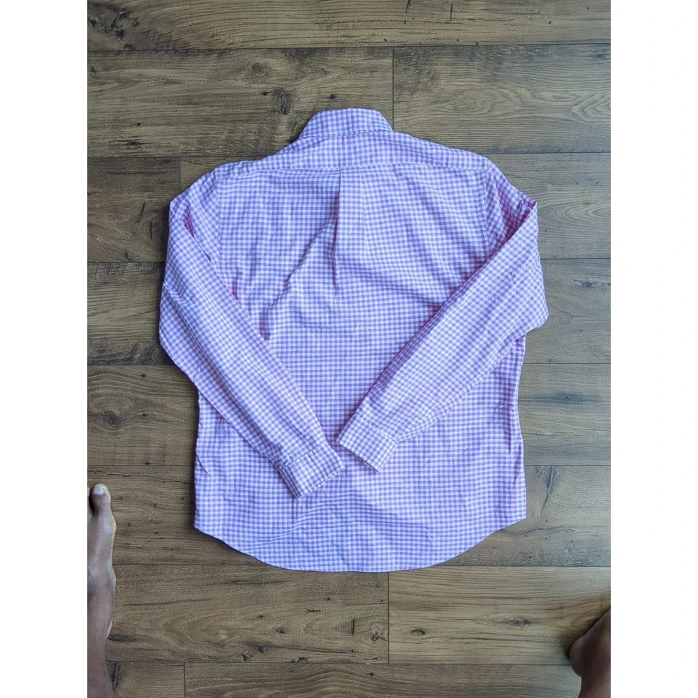 Polo Ralph Lauren Mens L Pink Gingham‎ Long Sleeve Button Shirt Logo - Picture 6 of 9